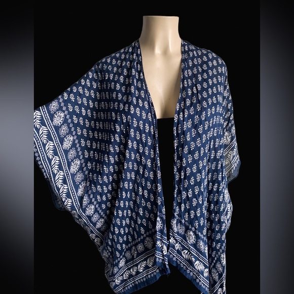 Loft Poncho Shrug Blur Floral Tribal Print Kimono Open Top Cardigan Indian Aztec - Picture 5 of 11